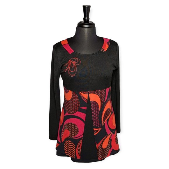 Coline Long Sleeve Red & Black Tunic Top Size Large - Picture 1 of 16